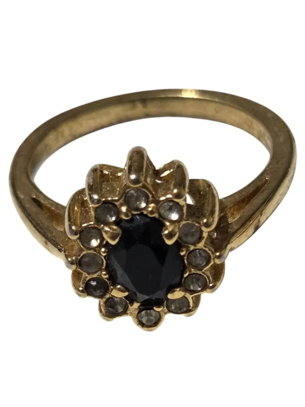 Vintage Black Oval Halo Ring Size 8 Rhinestones Dark Academia Romantic Goth